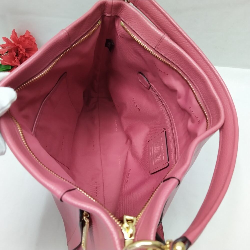 Coach Pink Pebbled Leather Zipper Closure Hobo Crossbody Shoulder Bag - Picture 10 of 16